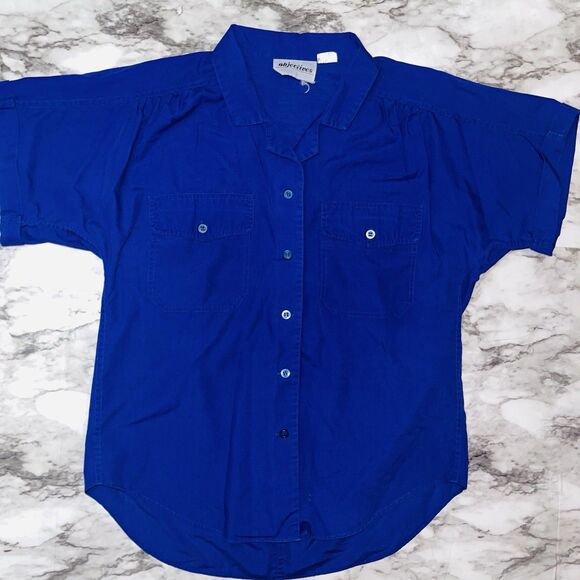 Vintage Objectives Short Sleeve Button Down Top Rolled Sleeves Blue Women 8 - Picture 1 of 5